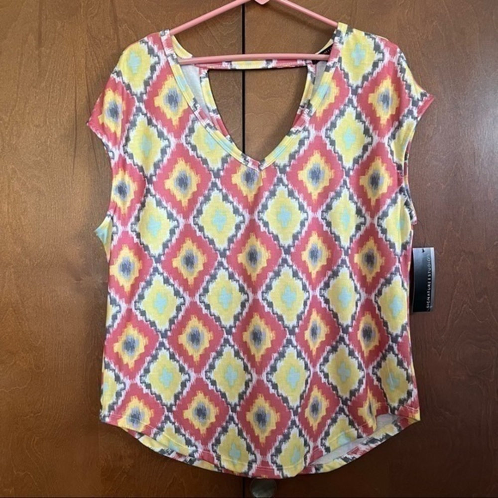 Signature Studio Aztec Summer Colored Print Pullover Top NWT XL